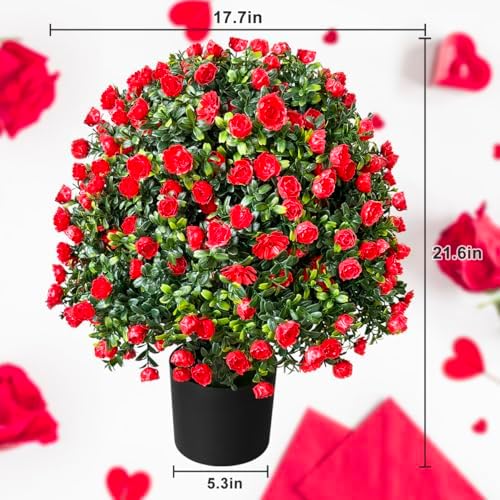 Tall Artificial Rose Topiary Set of 2 UV Resistant Potted Plants
