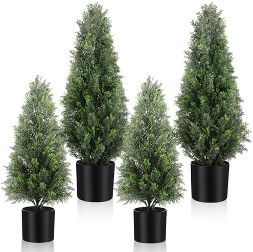 4 Pcs Fake Cedar Topiary Outdoor