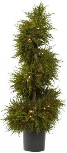 Nearly Natural 43in Artificial Cedar Spiral Topiary with LED Lights