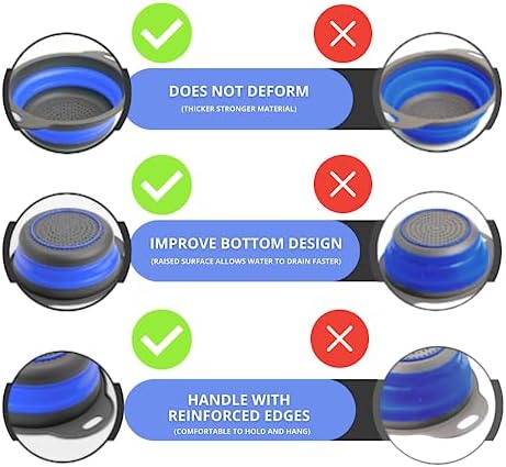 Silicone Heat-Resistant Collapsible Kitchen Strainer Blue Handle