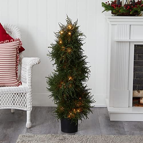 Nearly Natural 43in Artificial Cedar Spiral Topiary with LED Lights