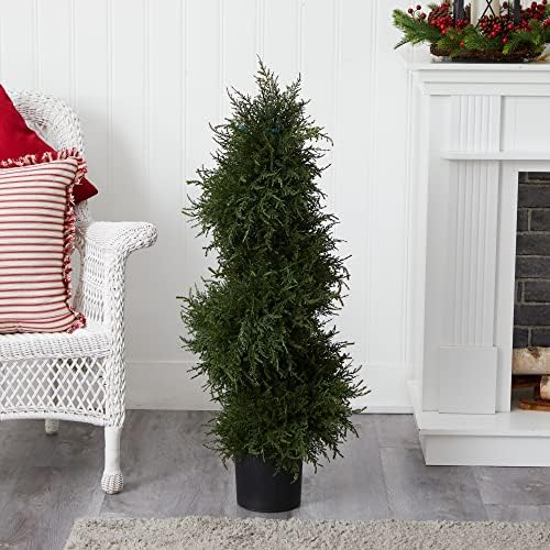 Nearly Natural 43in Artificial Cedar Spiral Topiary with LED Lights
