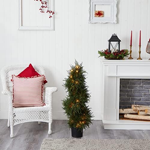 Nearly Natural 43in Artificial Cedar Spiral Topiary with LED Lights