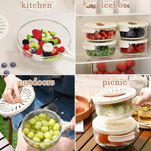 Dual Layer Washing Bowl with Foldable Handle for Fruit Vegetable