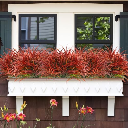 Uieke 28-Bundle Fake Grass Faux Plastic Outdoor Plants
