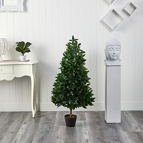 4 Ft Bay Leaf Artificial Topiary UV Resistant IndoorOutdoor Green