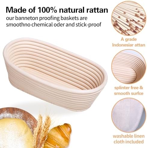 HOMEDISIAC Banneton Bread Proofing Basket Set for 2 10-Inch Oval