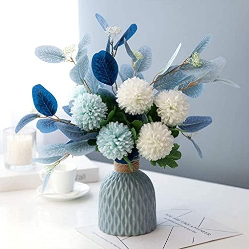Artificial Silk Bouquet Fake Flowers Ceramic Vase with Eucalyptus Hydrangea Leaves