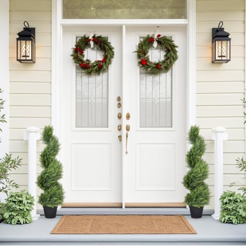 THE BLOOM TIMES 3ft Artificial Spiral Topiary Trees Set of 2