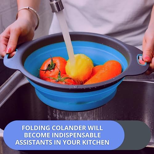 Silicone Heat-Resistant Collapsible Kitchen Strainer Blue Handle