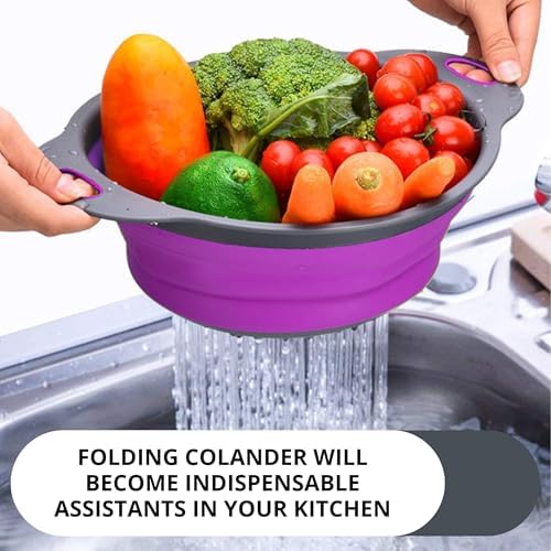 Black Purple Silicone Colander with Handle Ergonomic Multifunctional strainer for camping