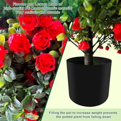 Tall Artificial Rose Topiary Set of 2 UV Resistant Potted Plants