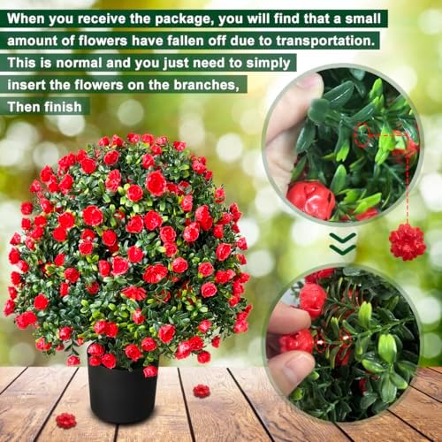 Tall Artificial Rose Topiary Set of 2 UV Resistant Potted Plants