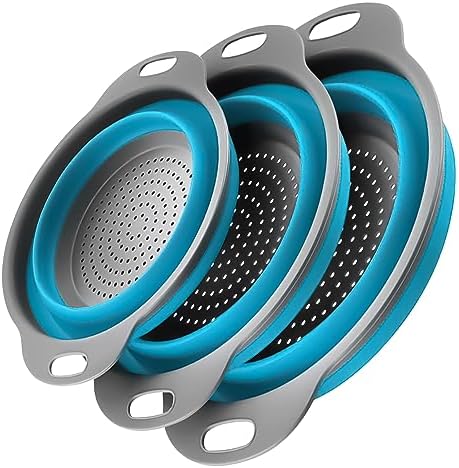 Onfamico Collapsible Colander Set of 3 - Heat Resistant - Kitchen and Travel Use