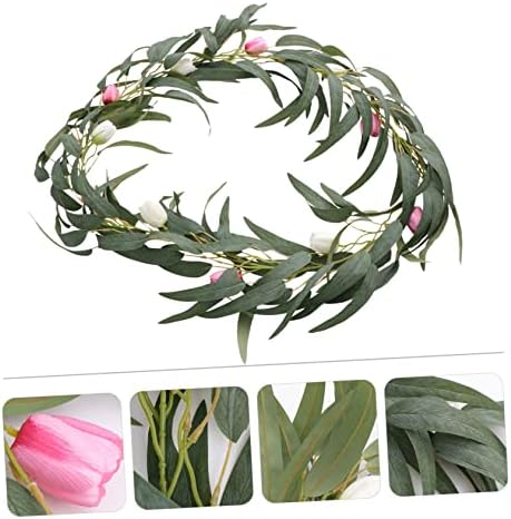 Pink Artificial Eucalyptus Leaf Rattan Wall Hanging Decor