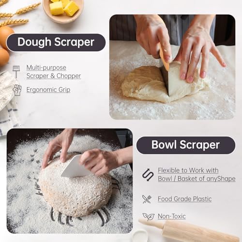 PerfectSourdough Bread Proofing Basket with Danish Whisk Linens 9 Round 10 Oval Design