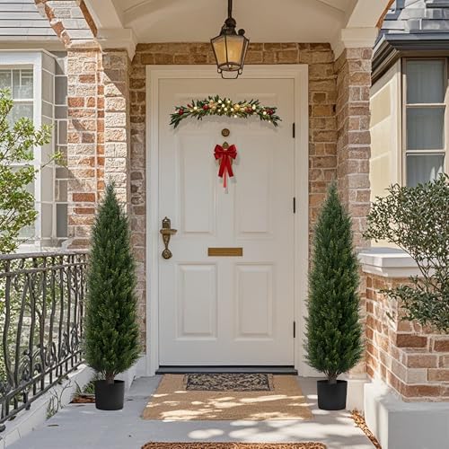 Two-Pack Fake Cedar Topiary Trees for Decor