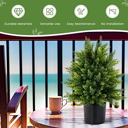 2 Pack Cedar Topiary Trees Fake Greenery for IndoorOutdoor