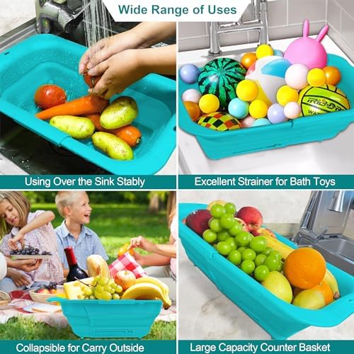 Collapsible Kitchen Sink Strainer 7Qt Blue Expandable Rottogoon Space-Saving Design