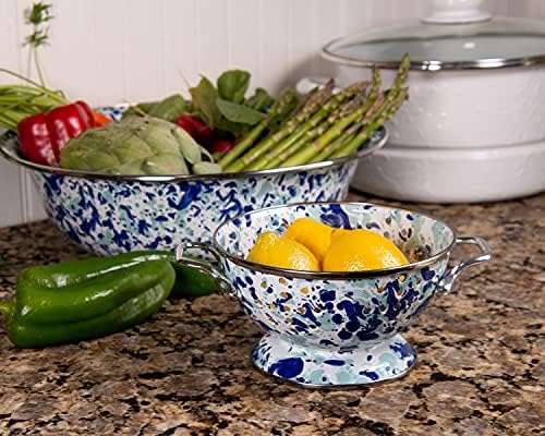 Golden Rabbit Enamelware - 1qt Petite Colander Ocean