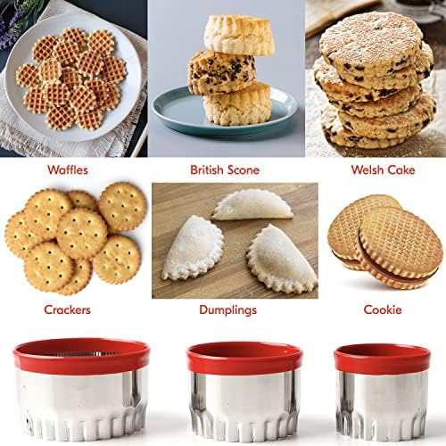 Cookieque 3Pcs Fluted Round Cookie Cutters 3 4 5 Set