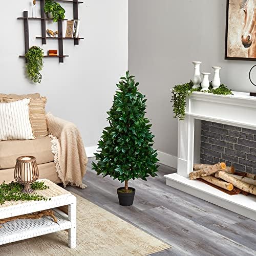 4 Ft Bay Leaf Artificial Topiary UV Resistant IndoorOutdoor Green