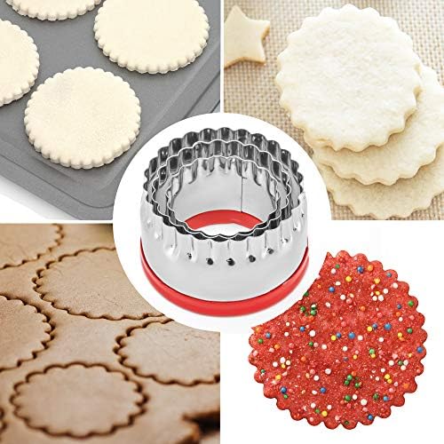 Cookieque 3Pcs Fluted Round Cookie Cutters 3 4 5 Set