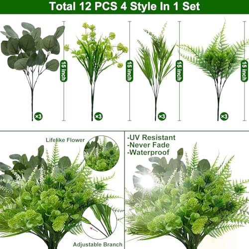 12-Bundle Fake Plants for Home Outdoor Use