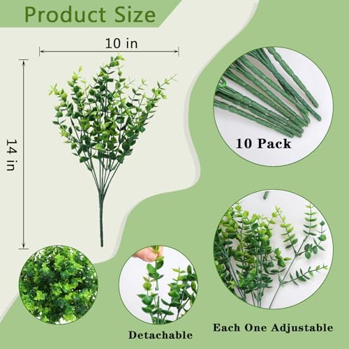Summer Flower Fake Boxwood Eucalyptus Stem Plant 10 Pack