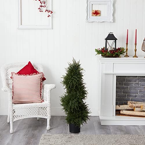 Nearly Natural 43in Artificial Cedar Spiral Topiary with LED Lights