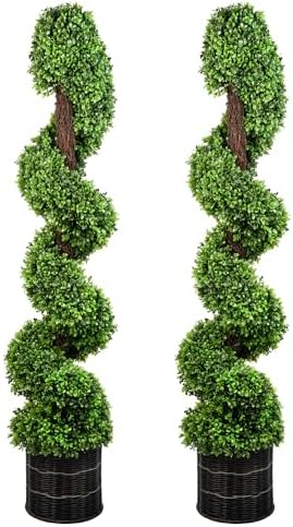 Eco-Friendly Artificial Boxwood Topiary Tree Set of 2