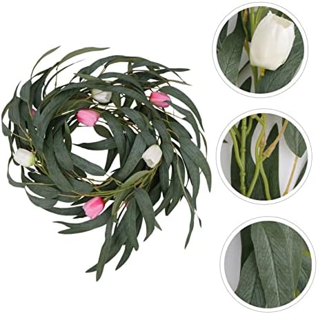 Pink Artificial Eucalyptus Leaf Rattan Wall Hanging Decor