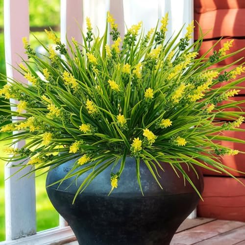 36-Piece Green Turf Fake Grass Outdoor Decor - Yellow
