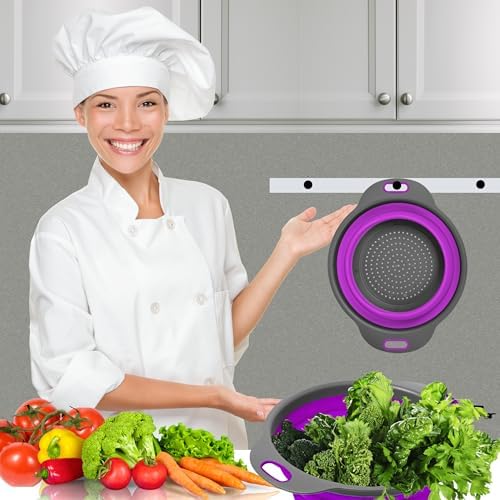 Black Purple Silicone Colander with Handle Ergonomic Multifunctional strainer for camping