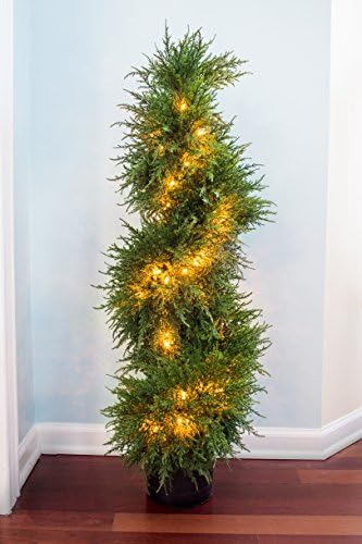 Nearly Natural 43in Artificial Cedar Spiral Topiary with LED Lights