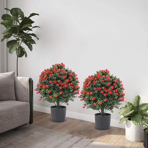 EAPMIC Artificial Rose Boxwood Topiary Set of 2 Fake Potted Plants
