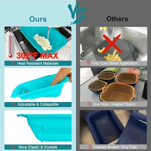 Collapsible Kitchen Sink Strainer 7Qt Blue Expandable Rottogoon Space-Saving Design