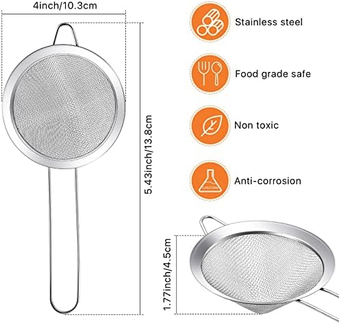 Worldity Stainless Steel Small Strainer 4 Inch Reusable Food Grade Mini
