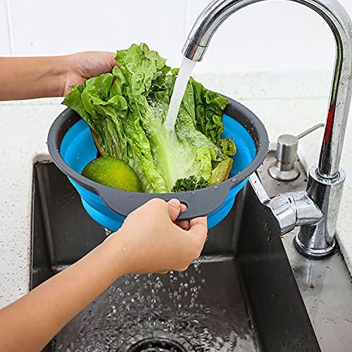 Collapsible Colander Set - Space-Saving Kitchen Strainers Blue