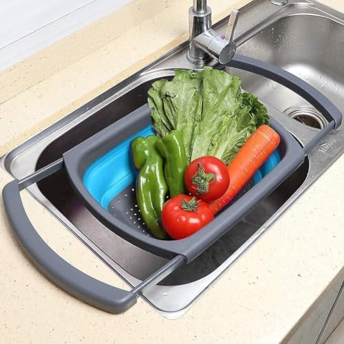 Hanoxe Collapsible Kitchen Colander with Extendable Handles Heat-Resistant Space-Saving Large Capacity