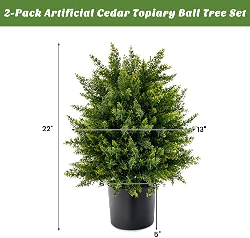 2 Pack Cedar Topiary Trees Fake Greenery for IndoorOutdoor