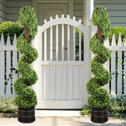 Eco-Friendly Artificial Boxwood Topiary Tree Set of 2