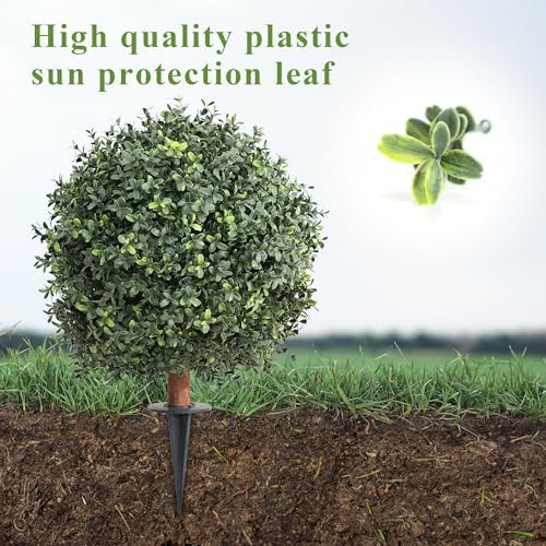 MomO-plant Two H24 UV-Rated Boxwood Cone Artificial Cypress Topiary Soil Insert