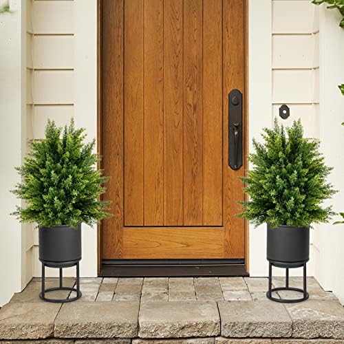 2 Pack Cedar Topiary Trees Fake Greenery for IndoorOutdoor