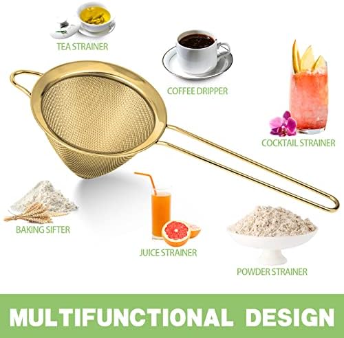 2 Pack Stainless Steel Small Food Strainer Fine Mesh Sieve with Long Handle