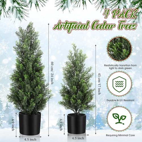 4 Pcs Fake Cedar Topiary Outdoor