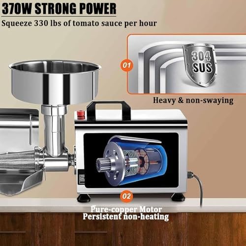 URJWAN Electric Tomato Strainer with Stainless Steel Frame and Pure Copper Motor