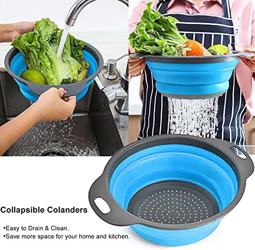 Collapsible Colander Set - Space-Saving Kitchen Strainers Blue