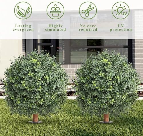 MomO-plant Two H24 UV-Rated Boxwood Cone Artificial Cypress Topiary Soil Insert