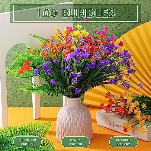 Zeyune 100 Bundles Fake Outdoor Artificial Flowers
